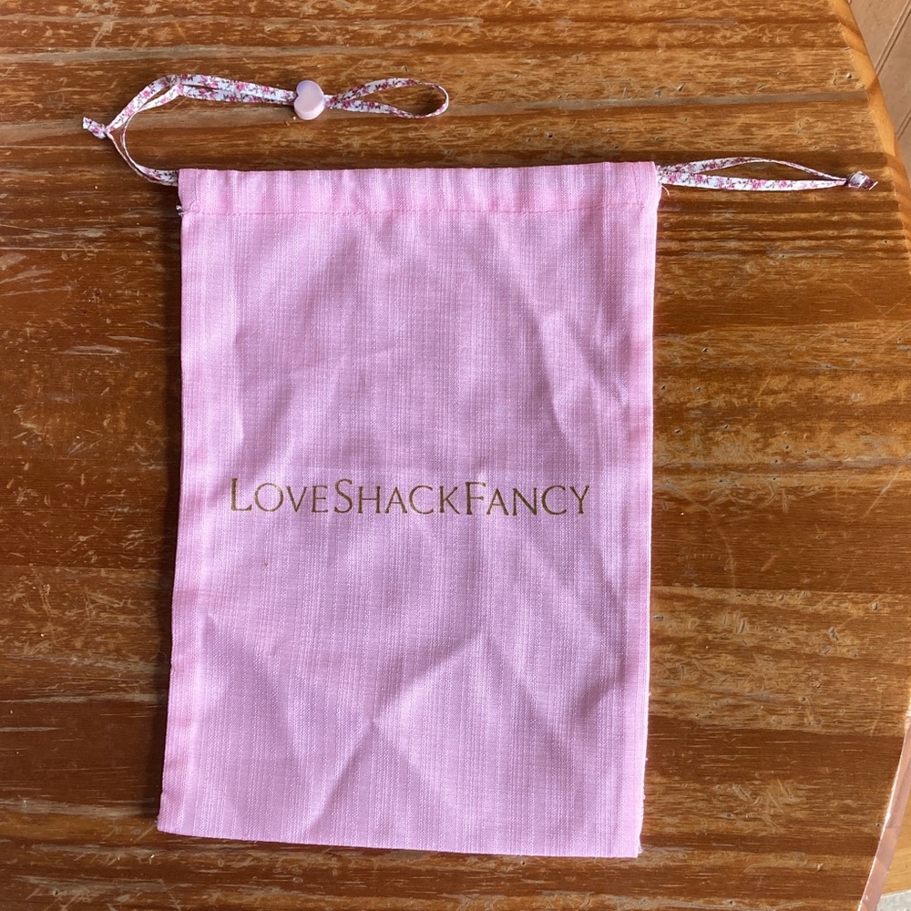 LoveShackFancy Light Pink Drawstring Pouch with Gold Logo